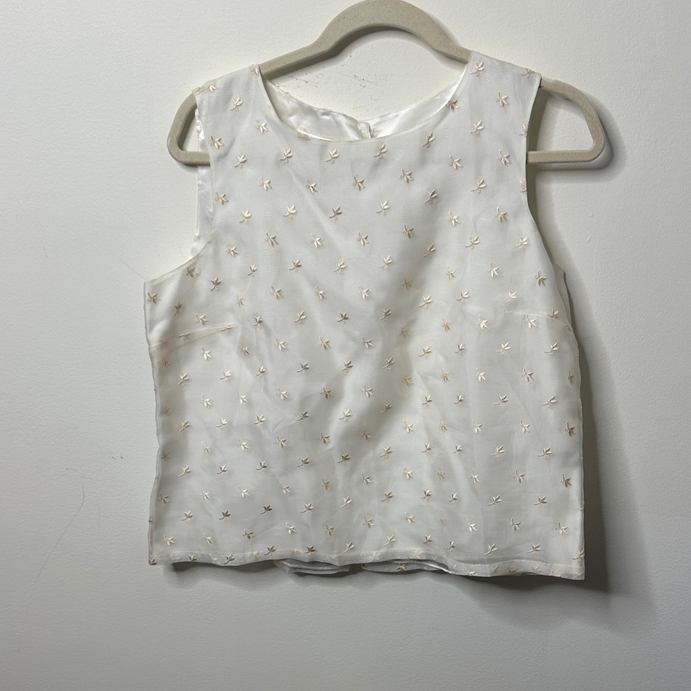 Talbots Cream Sleeveless Embroidered Tank 100% Silk
